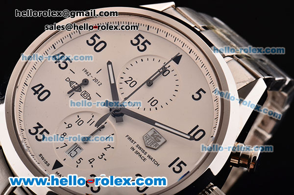 Tag Heuer Carrera Calibre 1887 Space X Chrono Swiss Valjoux 7750-SHG Automatic Steel Case with Black Numeral Markers and White Dial - 1:1 Original - Click Image to Close
